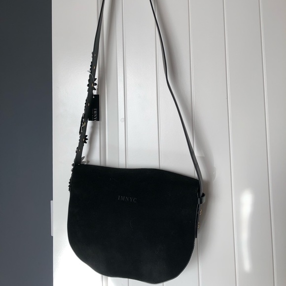 NEW Isaac Mizrahi Black Suede Daisy Detail Cross Body Bag - Picture 4 of 5